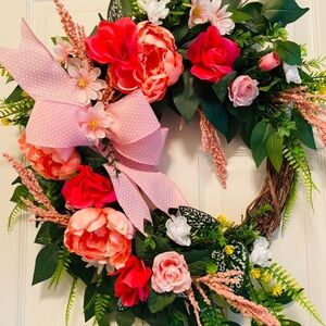 Spring Peony and Roses Wreath, Summer Wreath, Floral Front Door Wreath